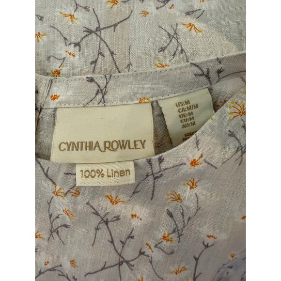 Cynthia Rowley Boxy Oversized Linen Top Gray White Floral Print M - Picture 5 of 5